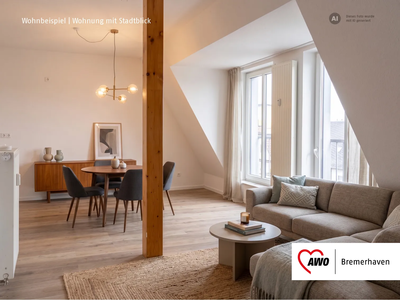 Gemütlich eingerichtetes Wohnzimmer mit Couch und Essbereich | © KI-generiert